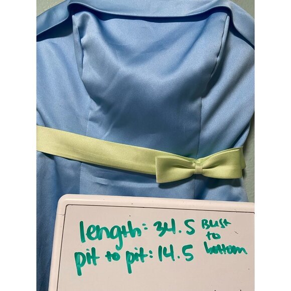 Alfred Angelo Women's Blue and Lime Green Bow Strapless Dress Prom Dance Size 8 - Picture 12 of 12